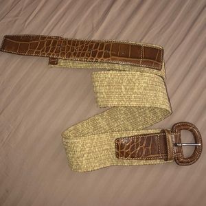 Ralph Lauren Straw & Brown Croc Leather Belt